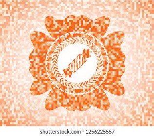 candy icon inside orange mosaic emblem with background