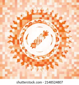 Süßigkeiten-Symbol in orangefarbenem Mosaikemblem. 