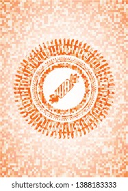 candy icon inside orange tile background illustration. Square geometric mosaic seamless pattern with emblem inside.