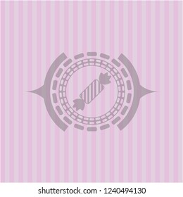 candy icon inside pink emblem. Retro