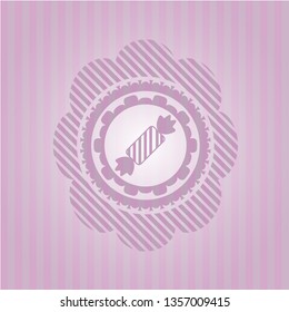 candy icon inside pink emblem. Retro