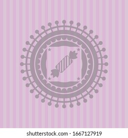 candy icon inside pink emblem. Vintage.