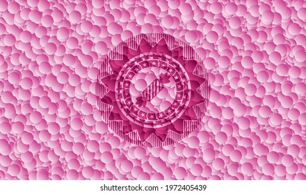 candy icon inside realistic pink emblem with bubbles background. Vector Illustration. Detailed. 