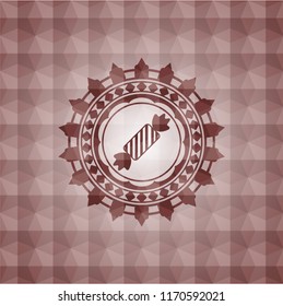 candy icon inside red badge with geometric pattern background. Seamless.