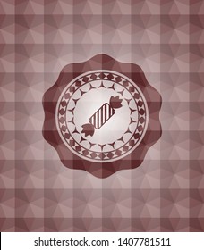candy icon inside red badge with geometric background. Seamless.