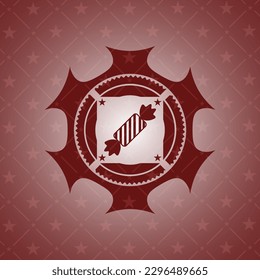 candy icon inside red emblem. 