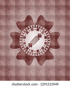 candy icon inside red geometric emblem. Seamless.