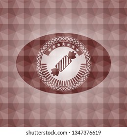 candy icon inside red geometric pattern emblem. Seamless.