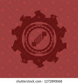 candy icon inside retro red emblem