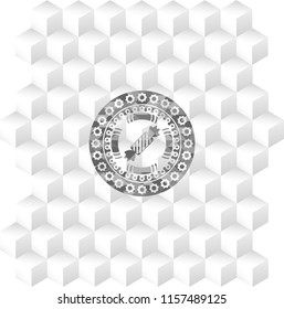 candy icon inside retro style grey emblem with geometric cube white background