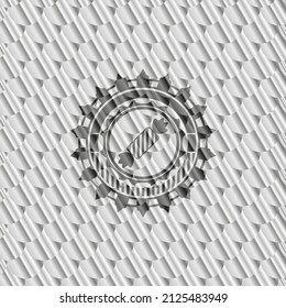icono de caramelo dentro del emblema o placa de color plata. Patrón de escalas. Ilustración vectorial. Detallado. 
