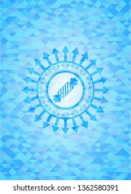 candy icon inside sky blue emblem with triangle mosaic background