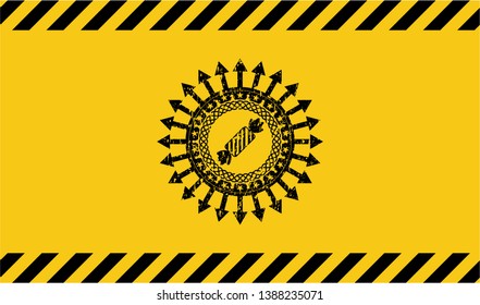 candy icon inside warning sign, black grunge emblem. Vector Illustration. Detailed.