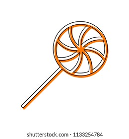 candy icon. Isolated icon consisting of black thin contour and orange moved filling on different layers. White background
