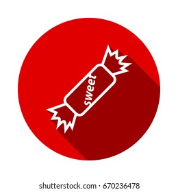 candy icon isolated on red background with long shadow. flat icon