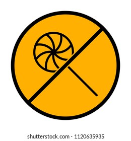 candy icon. not allowed, black object in warning sign with orange background color