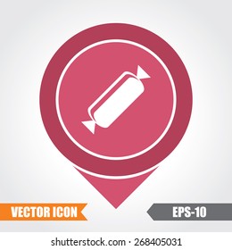 Candy Icon On Map Pointer. Eps.-10.