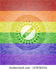 candy icon on mosaic background with the colors of the LGBT flag