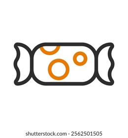 Candy icon with orange circles. Concept of sweetness, treat, and celebration.