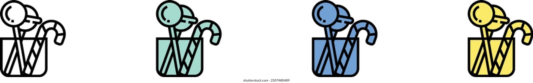 candy icon. Outline, Green, Blue and Yellow Style Design Isolated On White Background