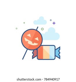Candy icon in outlined flat color style. Vector illustration.