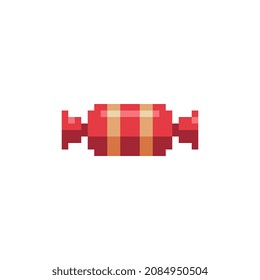 Candy icon. Pixel art style. Isolated vector illustration. Game assets 8-bit sprite. Design for stickers, web, mobile app.
