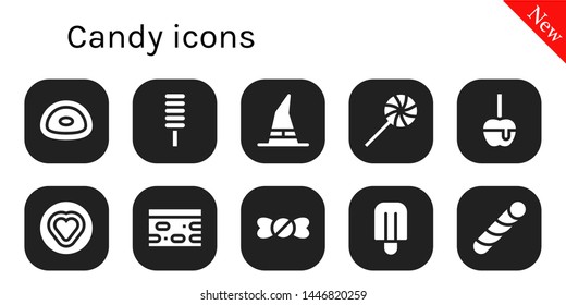candy icon set. 10 filled candy icons.  Simple modern icons about  - Gummy, Popsicle, Witch, Sweet, Caramelized apple, Candy, Nougat, shop, Stick