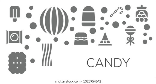 candy icon set. 11 filled candy icons.  Collection Of - Popsicle, Candy, Cookie, Witch, Liquorice, cane, Lollipop, jar