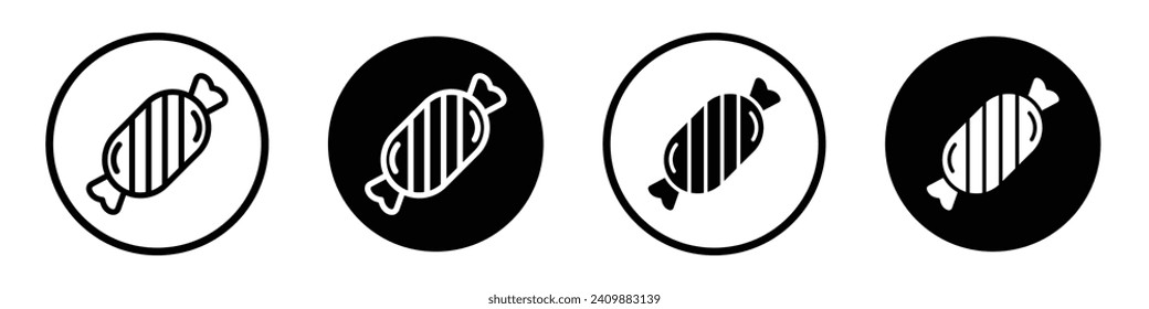 Candy icon set. Caramel sweet taffy vector symbol in a black filled and outlined style. Simple lollipop and gum with wrapper sign.