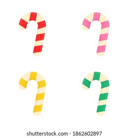 Candy icon set. Christmas sweet food colored symbol. Striped lollipops. Vector illustration isolated on white.	