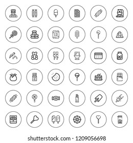 Candy icon set. collection of 36 outline candy icons with biscuit, cake pop, candies, candy, brownie, chocolate bar, chocolate, cauldron, cookie icons. editable icons.
