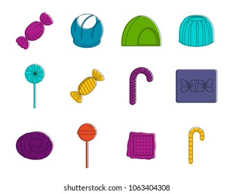 Candy icon set. Color outline set of candy vector icons for web design isolated on white background
