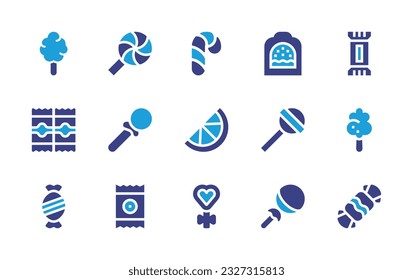 Candy icon set. Duotone color. Vector illustration. Containing cotton candy, candy, christmas candy, chocolate, candies, lemon, lollipop, sweet.