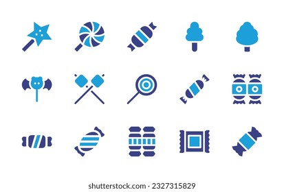 Candy icon set. Duotone color. Vector illustration. Containing star, lollipop, sweet, cotton candy, marshmallows, lollipops, candies, candy.