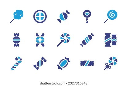 Candy icon set. Duotone color. Vector illustration. Containing cotton candy, lemon, candy, lollipop, gummy, candy cane.