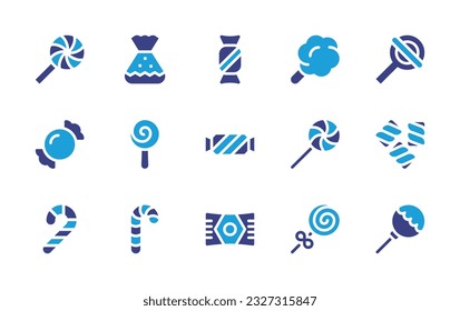 Candy icon set. Duotone color. Vector illustration. Containing lollipop, candy, cotton candy, marshmallow, candy cane.