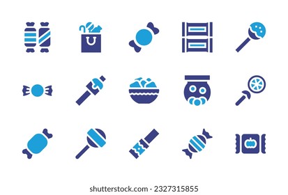 Candy icon set  Duotone color  Vector illustration  Containing toffee  bag  candy  lollipop  marshmallow  candied fruit  candy jar  candy stick  sweet 