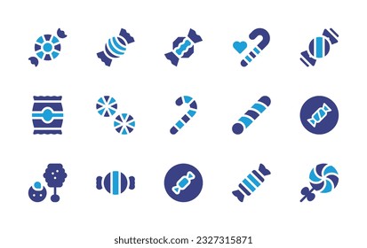 Candy icon set. Duotone color. Vector illustration. Containing candy, cane, stick, cotton, toffee, halloween candy, lollipop. 