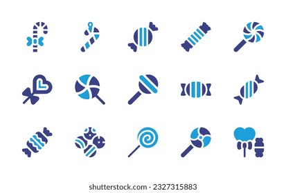 Candy icon set. Duotone color. Vector illustration. Containing candy cane, candy, lollipop, gumballs.