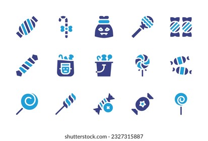 Candy icon set  Duotone color  Vector illustration  Containing candy  candy cane  candy bag  lollipop  candies 