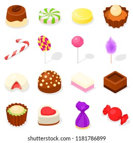 Candy icon set. Isometric set of candy vector icons for web design isolated on white background