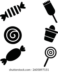 candy icon set vector sign symbol in black color isolated on white background