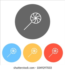 candy icon. Set of white icons on colored circles