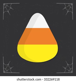 Candy сorn icon. Simple cute sweet candy flat icon. Halloween illustration isolated on stylized dark background. Vector illustration