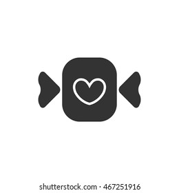 Candy icon in single grey color. Kids food sweet heart shape