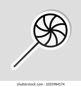 candy icon. Sticker style with white border and simple shadow on gray background