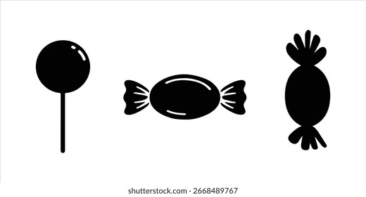 Conjunto de Vector de icono de caramelo ilustración dibujada a mano sobre fondo blanco.