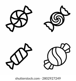 Candy icon vector set simple line art outlines of sweet wrapped candies or lollipops