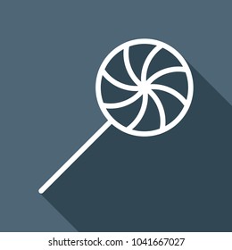 candy icon. White flat icon with long shadow on background