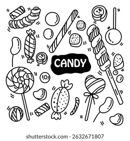 Candy icons hand drawn doodle coloring.